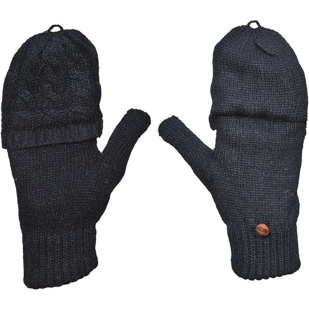 1 Pair of Unisex Warm Winter Flip Twist Fingerless Gloves One Size Half Finger Convertible Flap Cover Mittens for Men and Women Black