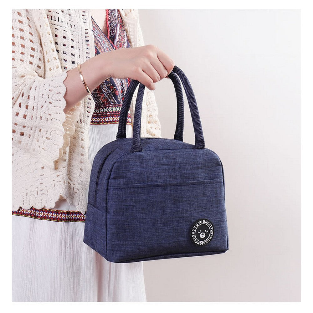 Blue Insulated Lunch Bag and 3 Pieces Stainless Steel Cutlery Fork Spoon Chopsticks Set