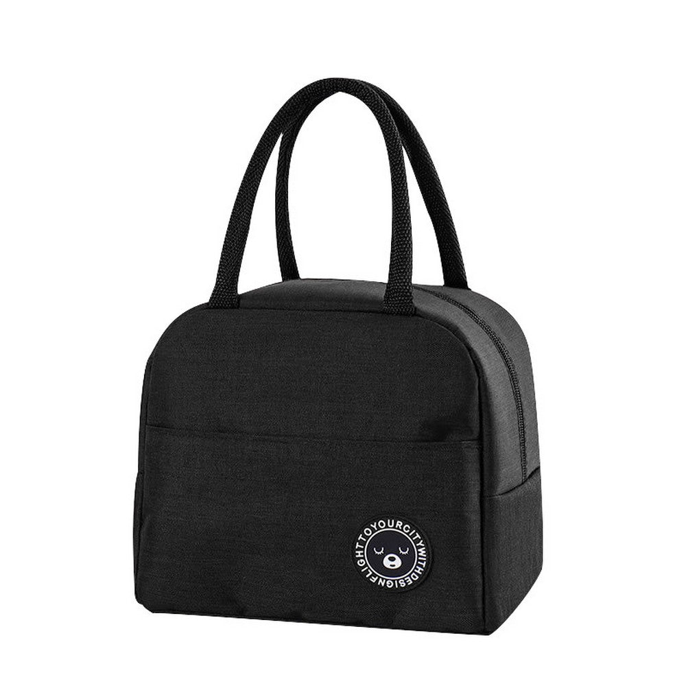 Black Insulated Lunch Bag and 3 Pieces Stainless Steel Cutlery Fork Spoon Chopsticks Set