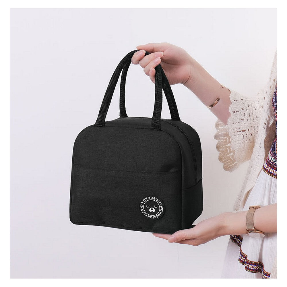Black Insulated Lunch Bag and 3 Pieces Stainless Steel Cutlery Fork Spoon Chopsticks Set