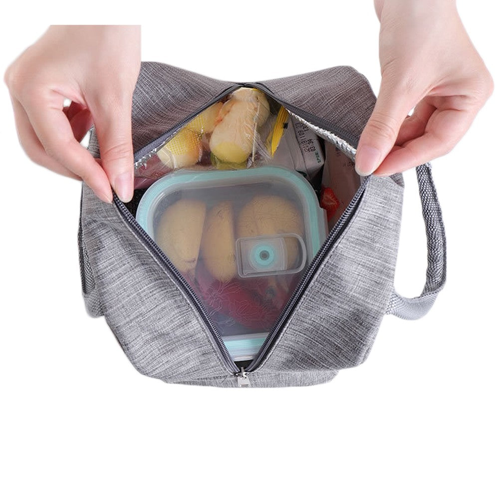 Grey Insulated Lunch Bag and 3 Pieces Stainless Steel Cutlery Fork Spoon Chopsticks Set