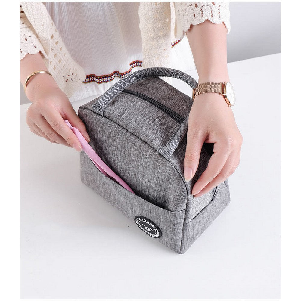 Grey Insulated Lunch Bag and 3 Pieces Stainless Steel Cutlery Fork Spoon Chopsticks Set