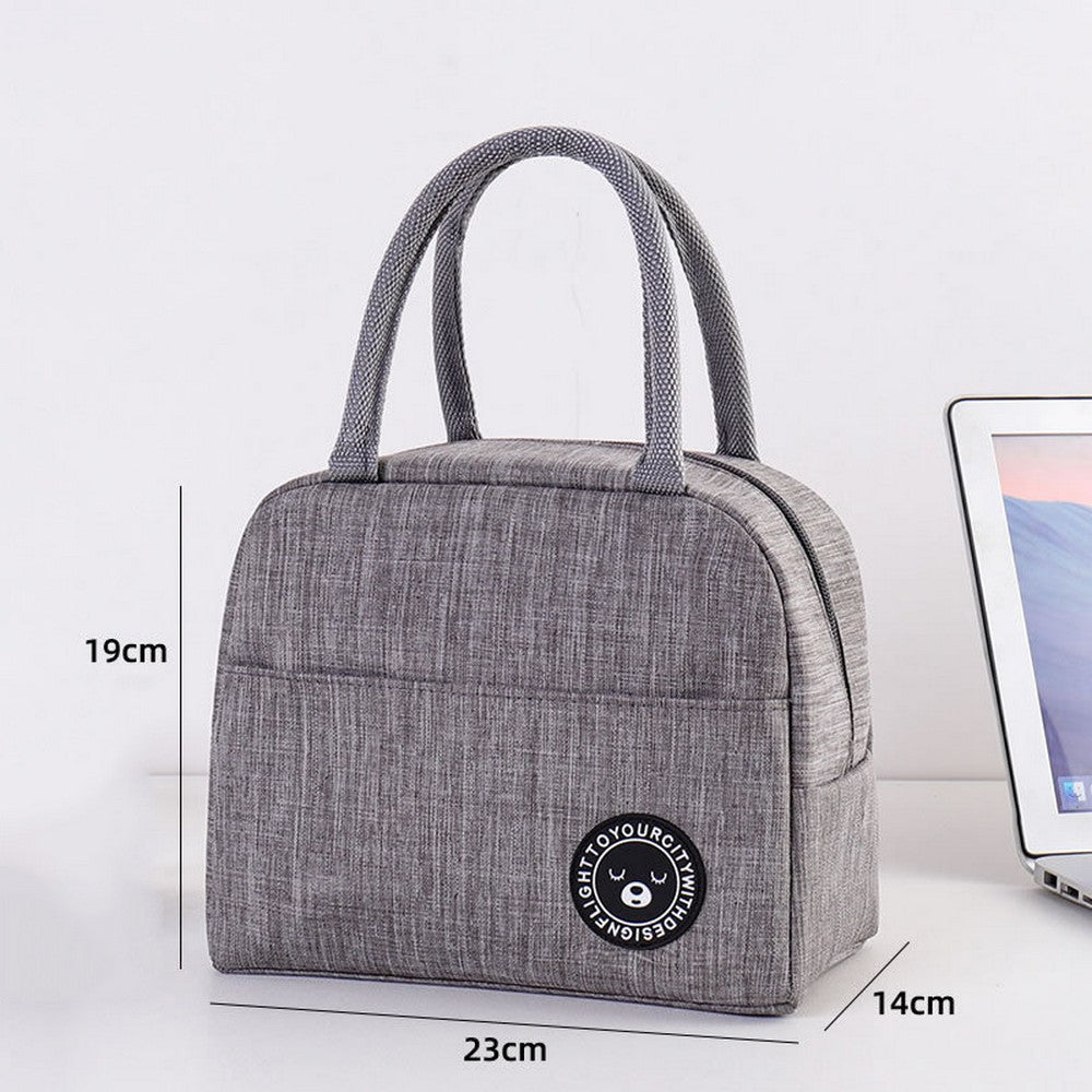 Grey Insulated Lunch Bag and 3 Pieces Stainless Steel Cutlery Fork Spoon Chopsticks Set