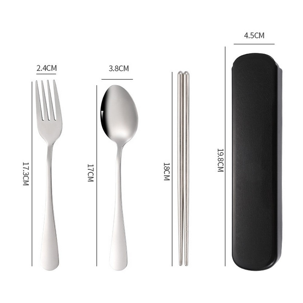 Black Insulated Lunch Bag and 3 Pieces Stainless Steel Cutlery Fork Spoon Chopsticks Set
