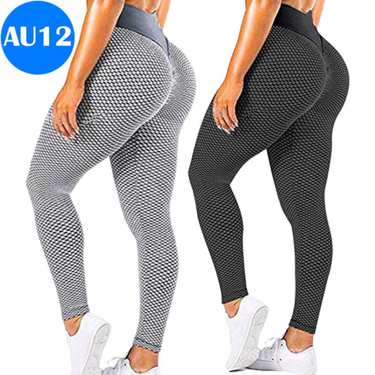 Women High Waisted Leggings Butt Lift Yoga Sport Pants Black and Grey AU 12