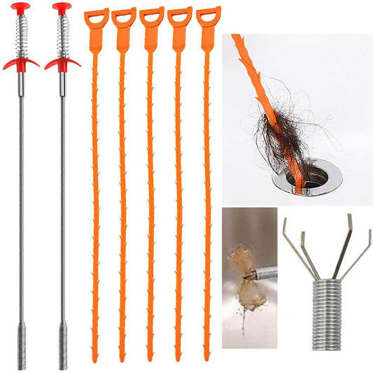 7PCS Sewer Dredging Tools Hair Drain Clog Remover Cleaning Tools Kit for Sink Toilet Bath Shower Kitchen Bathroom Sewer Tub