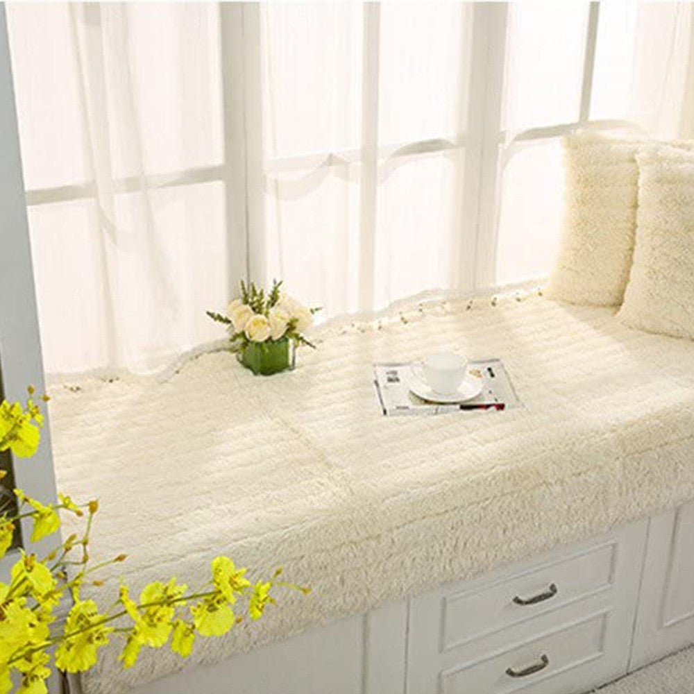 70x90CM Plush Bay Window Seat Cover Windowsill Balcony Area Seat Pad Window Bench Couch Covers Sofa Mat Beige WITHOUT PILLOWCASE