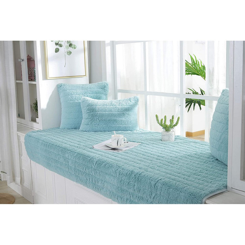 70x150CM Plush Bay Window Seat Cover Windowsill Balcony Area Seat Pad Window Bench Couch Covers Sofa Mat Blue WITHOUT PILLOWCASE