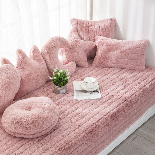 70x150CM Plush Bay Window Seat Cover Windowsill Balcony Area Seat Pad Window Bench Couch Covers Sofa Mat Pink WITHOUT PILLOWCASE
