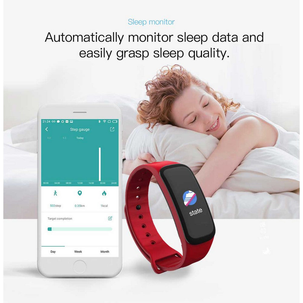 C1Plus Smart Bracelet Water Resistant Fitness Tracker Heart Rate Blood Pressure Monitor Smart Watch Red