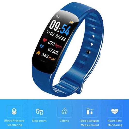 C1Plus Smart Bracelet Water Resistant Fitness Tracker Heart Rate Blood Pressure Monitor Smart Watch Blue