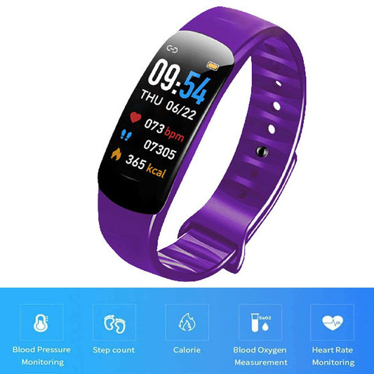 C1Plus Smart Bracelet Water Resistant Fitness Tracker Heart Rate Blood Pressure Monitor Smart Watch Purple