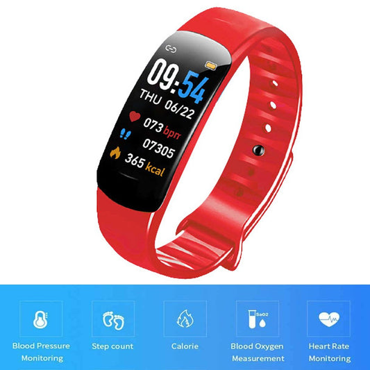 C1Plus Smart Bracelet Water Resistant Fitness Tracker Heart Rate Blood Pressure Monitor Smart Watch Red