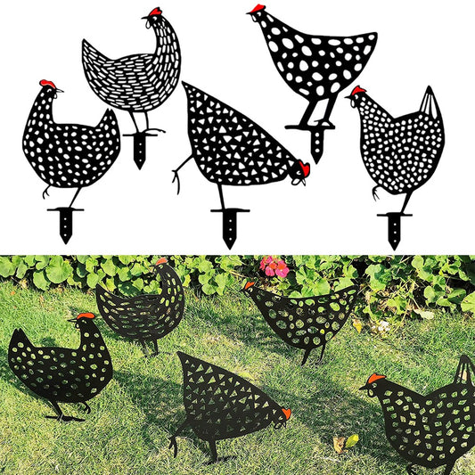 5PCS Garden Ornaments Black Chicken Statues Decorations Set for Yard Backyard Lawn