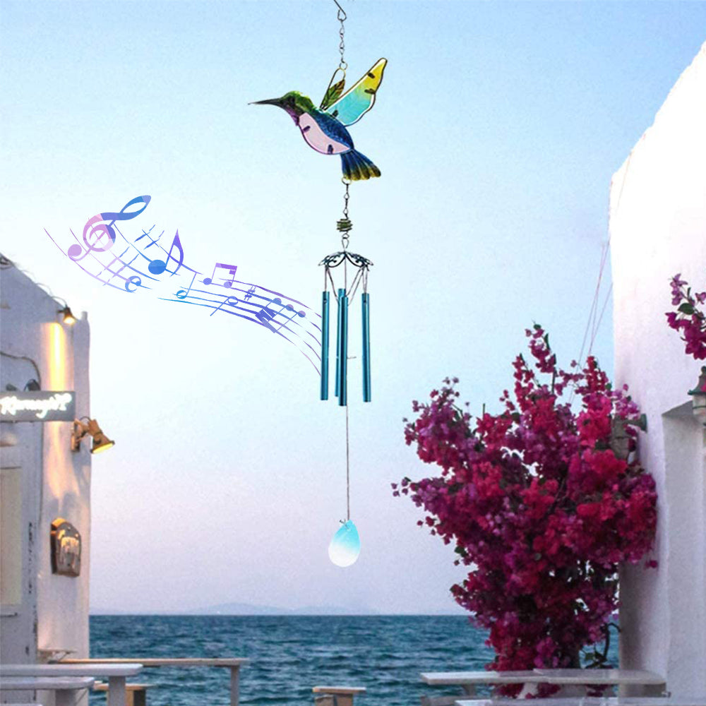 Stained Glass Wind Chimes Blue Hummingbird Wind Chimes Home Decor for Mothers Day