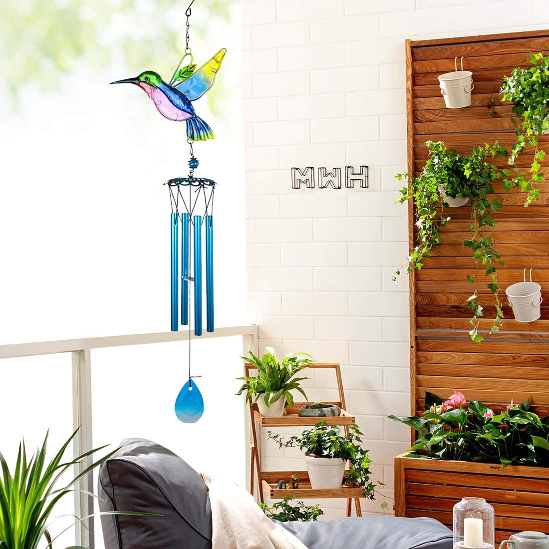 Stained Glass Wind Chimes Blue Hummingbird Wind Chimes Home Decor for Mothers Day