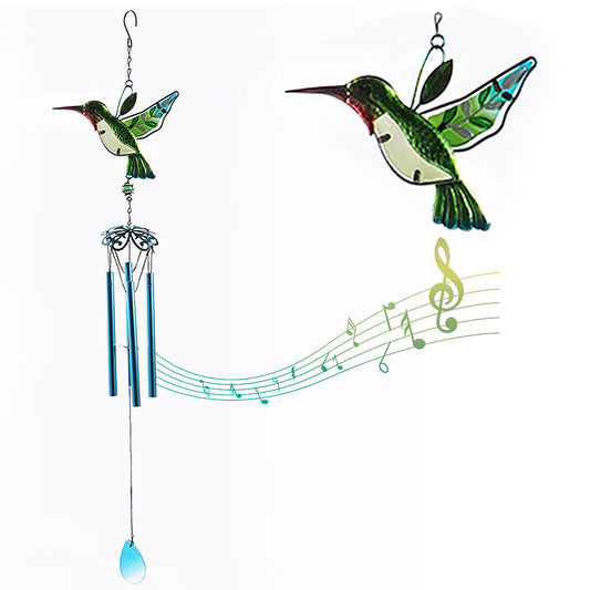 Stained Glass Wind Chimes Green Hummingbird Wind Chimes Home Decor for Mothers Day