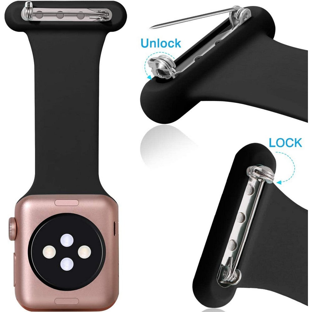 2 X Silicone Replacement Watch Band Pin On Brooch Watch Band for Apple Watch 38mm 40mm Black White