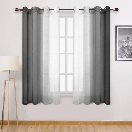 1.32x1.83M Set of 2 Drape Panels Light Filtering Semi Sheer Grommet Curtains Grommet Top Curtains Home Decorations for Bedroom Living Room Black