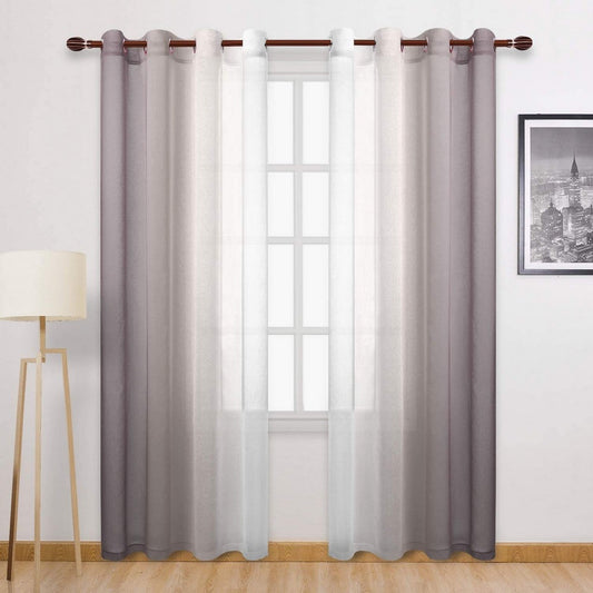 1.32x2.14M Set of 2 Drape Panels Light Filtering Semi Sheer Grommet Curtains Grommet Top Curtains Home Decorations for Bedroom Living Room Brown