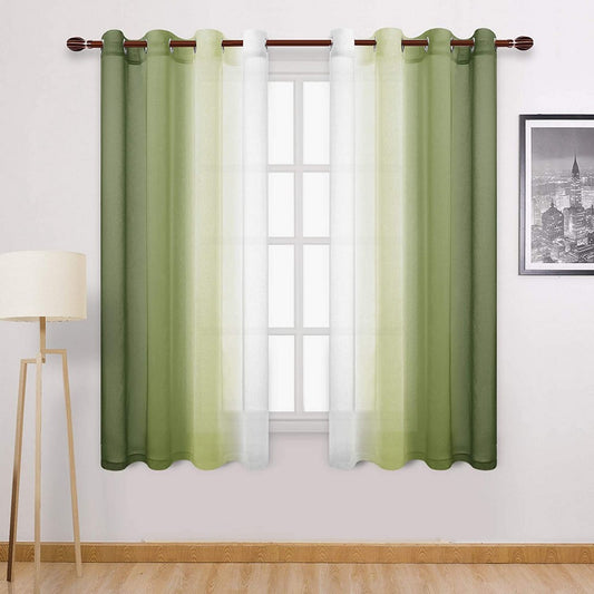 1.32x1.83M Set of 2 Drape Panels Light Filtering Semi Sheer Grommet Curtains Grommet Top Curtains Home Decorations for Bedroom Living Room Green