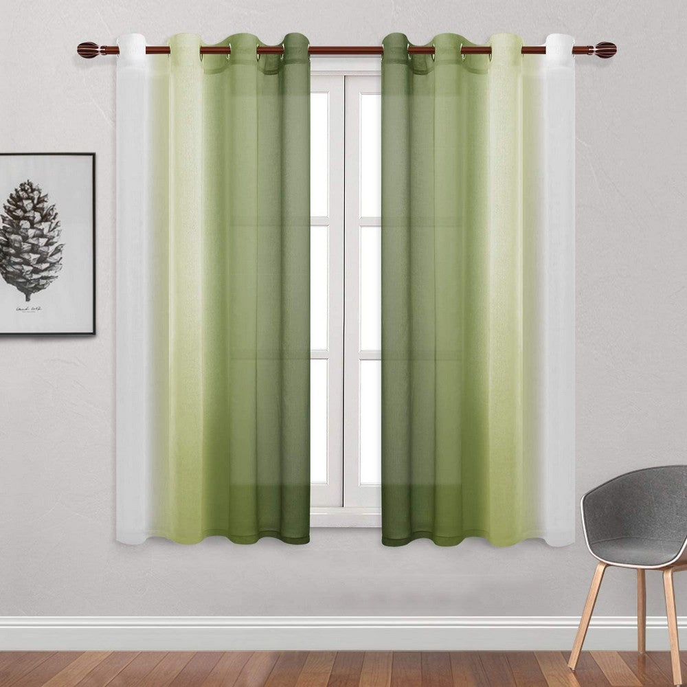 1.32x1.83M Set of 2 Drape Panels Light Filtering Semi Sheer Grommet Curtains Grommet Top Curtains Home Decorations for Bedroom Living Room Green
