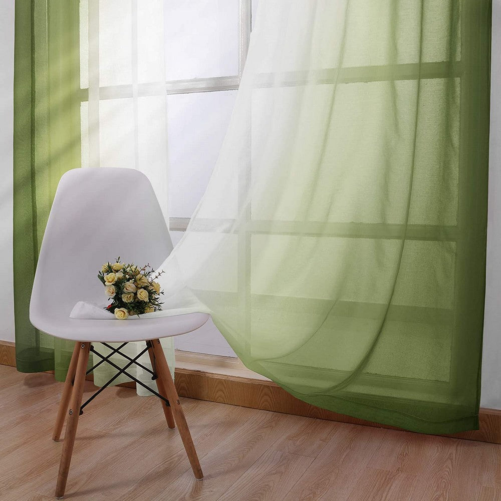 1.32x1.83M Set of 2 Drape Panels Light Filtering Semi Sheer Grommet Curtains Grommet Top Curtains Home Decorations for Bedroom Living Room Green