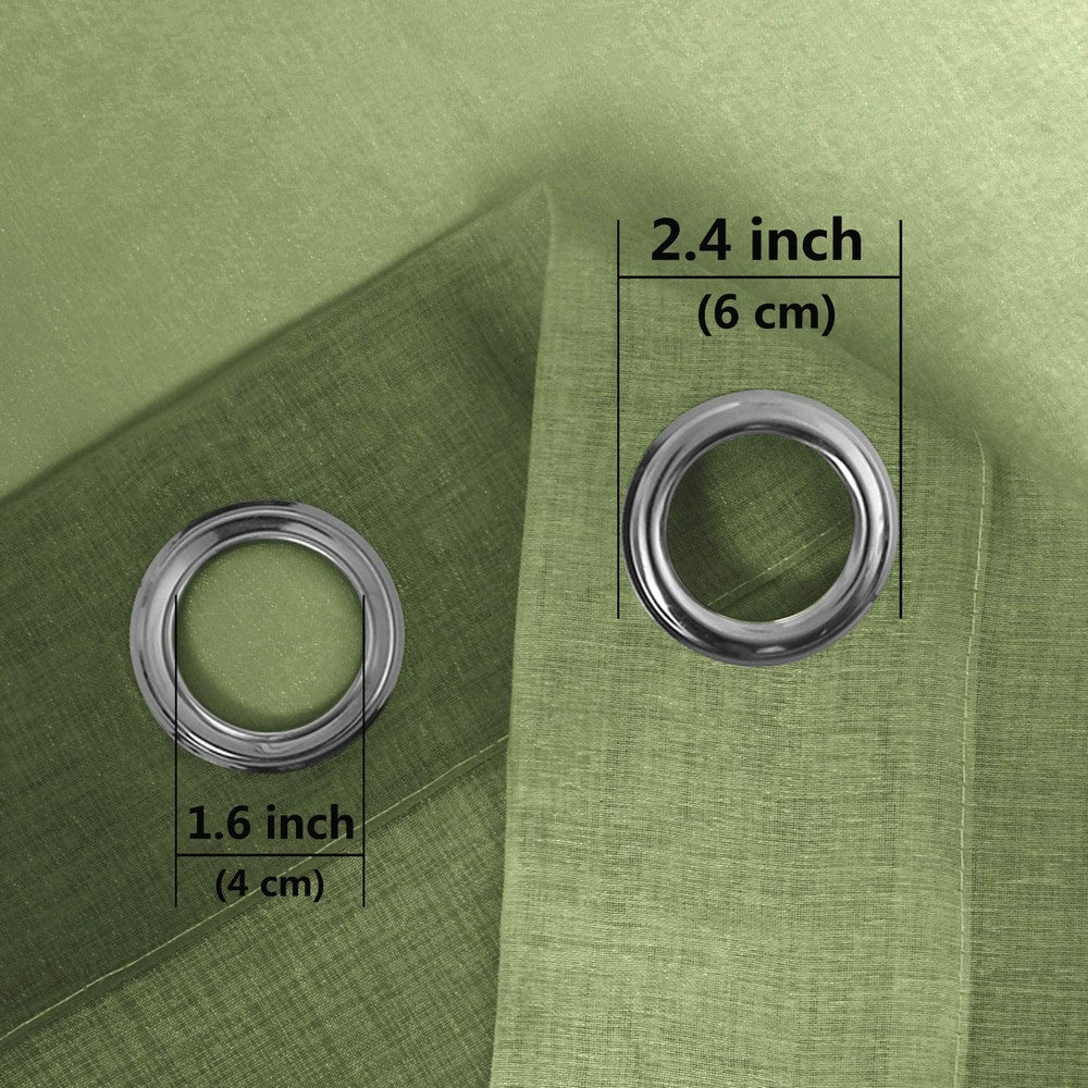 1.32x1.83M Set of 2 Drape Panels Light Filtering Semi Sheer Grommet Curtains Grommet Top Curtains Home Decorations for Bedroom Living Room Green