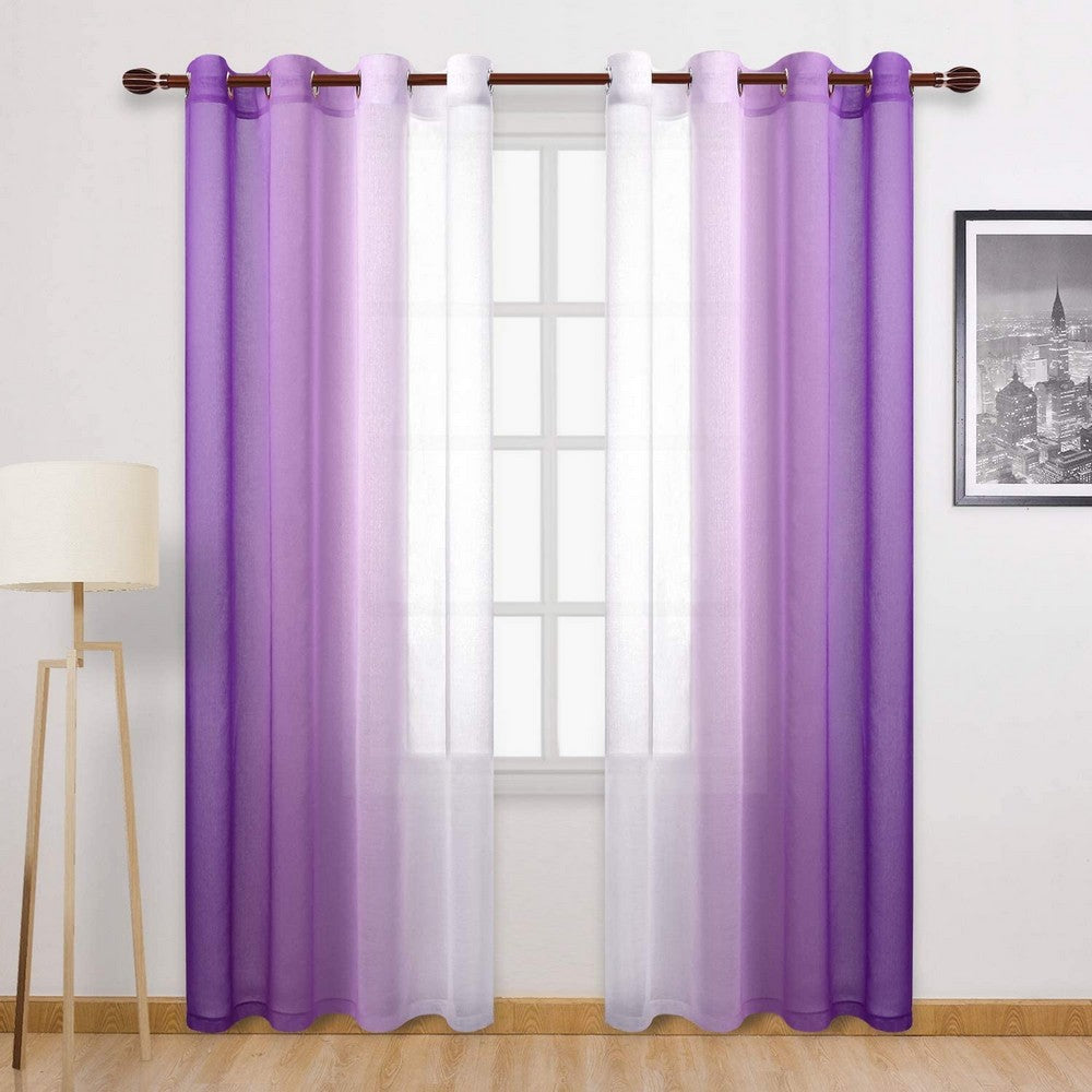 1.32x2.14M Set of 2 Drape Panels Light Filtering Semi Sheer Grommet Curtains Grommet Top Curtains Home Decorations for Bedroom Living Room Purple