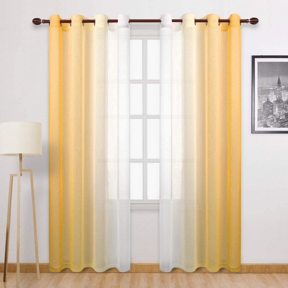1.32x2.14M Set of 2 Drape Panels Light Filtering Semi Sheer Grommet Curtains Grommet Top Curtains Home Decorations for Bedroom Living Room Yellow