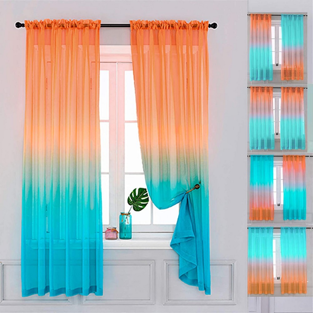 1.32x2.14M Multiple Installation Ways Semi Sheer Curtains Home Decorations for Bedroom Living Room Set of 2 Drape Panels Style 3