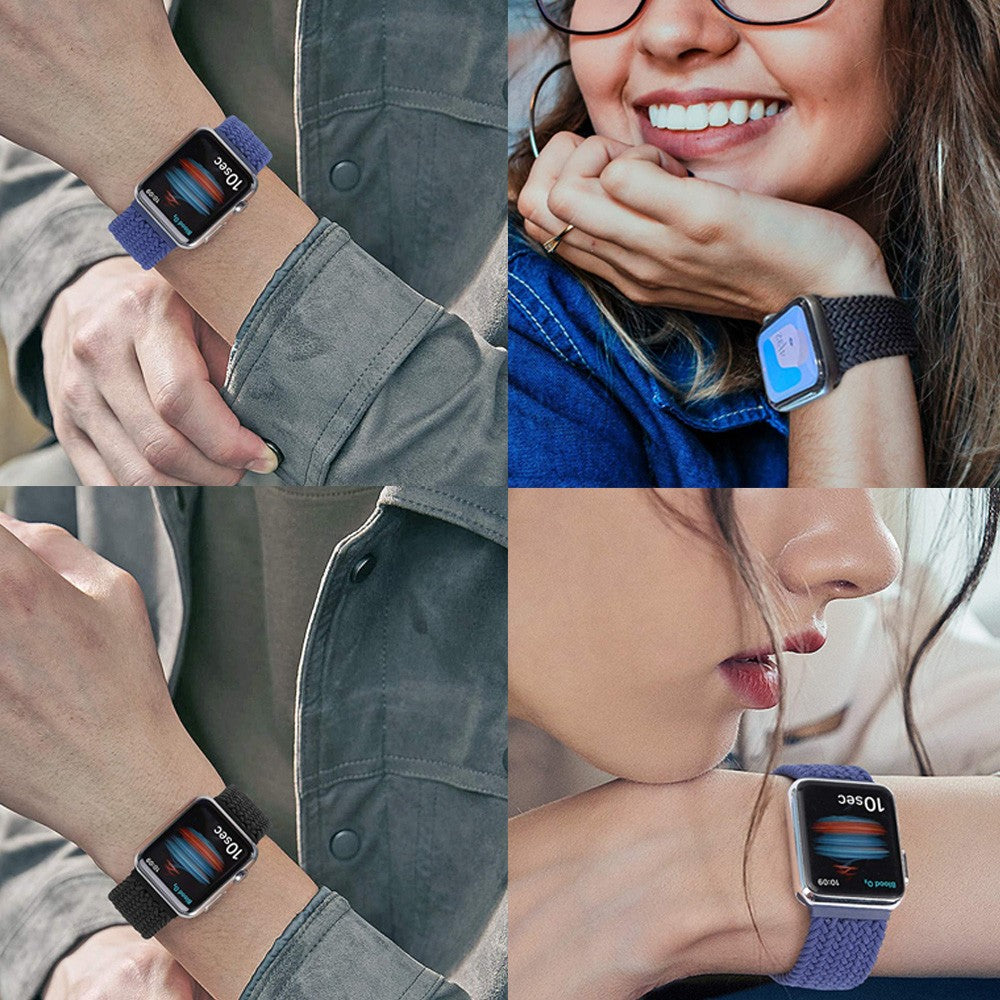 2 X 144mm Nylon Braided Watch Band Solo Loop Strap for iwatch Compatible with Apple Watch 38mm 40mm Black Blue