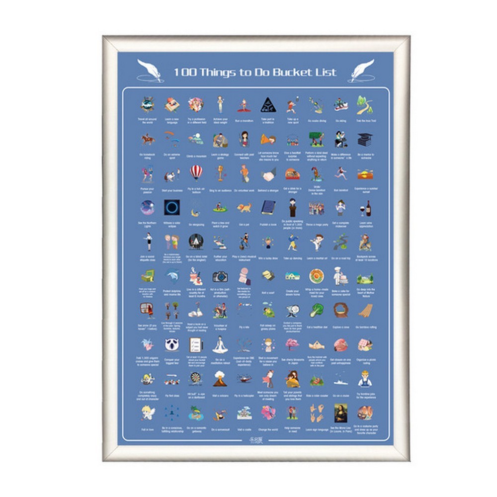 Scratch Off Poster 100 Things To Do Bucket List Home Decor Wall Poster Blue