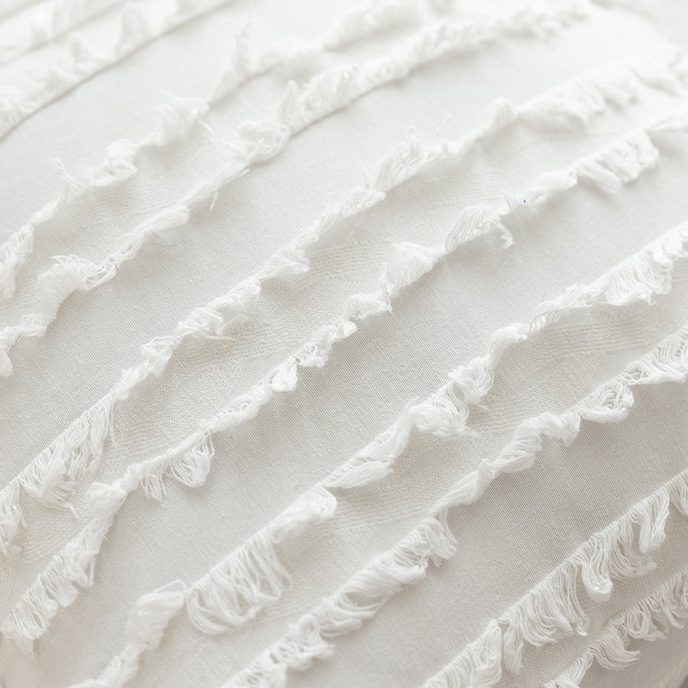 4PCS 45 x 45CM Home Decorative Tassels Design Boho Throw Pillow Cases Cotton Linen Striped Cushion Covers for Sofa Couch Living Room Bedroom White