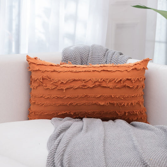 4PCS 30 x 50CM Home Decorative Tassels Design Boho Throw Pillow Cases Cotton Linen Striped Cushion Covers for Sofa Couch Living Room Bedroom Orange