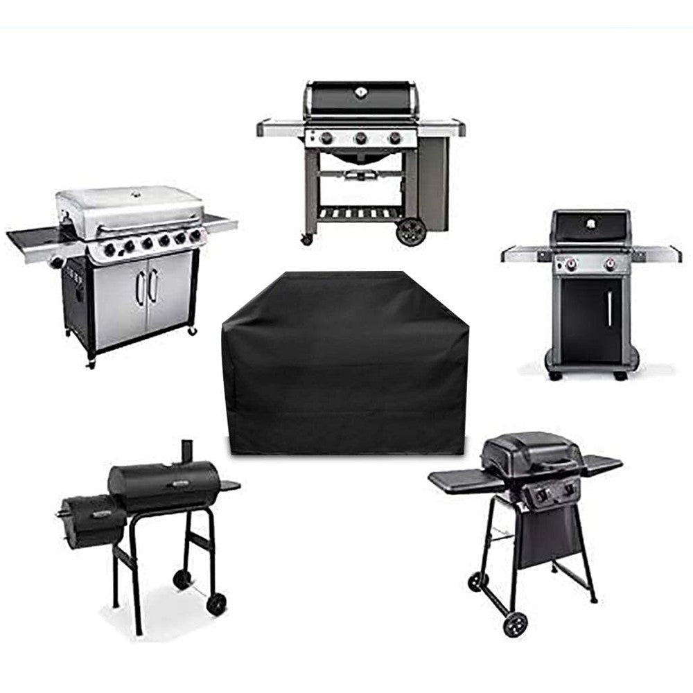 145x61x117cm Weather Resistant 210T Polyester Silver Coating Cover Outdoor Grill BBQ Cover Fire Pit Cover UV Protector BBQ Gas Grill Cover Barbecue Accessories Black