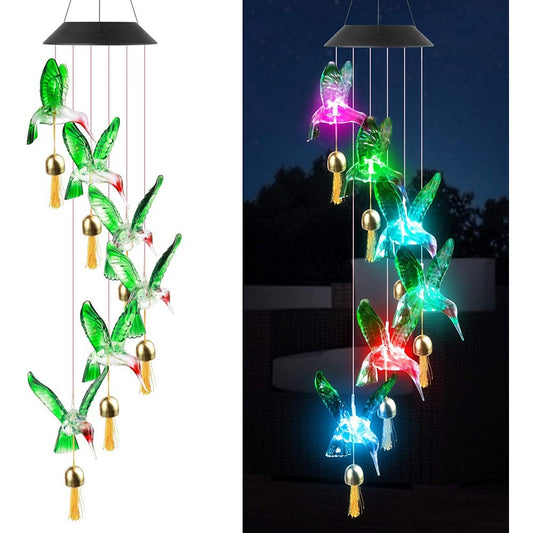 Solar Power Light Hummingbird Bell LED Wind Chimes Home Decor