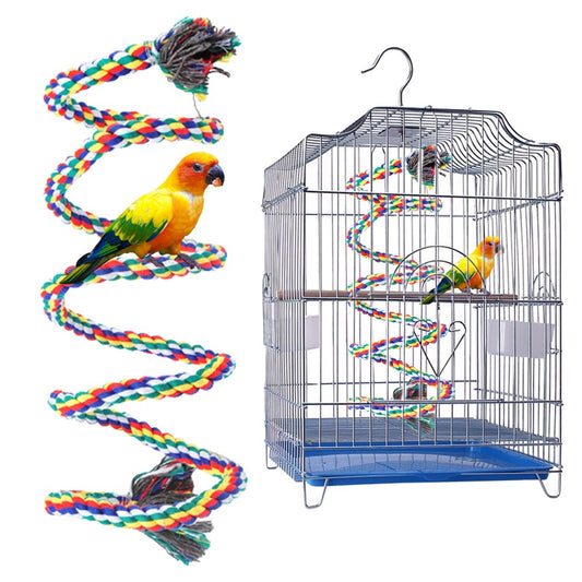1.5M Parrot Rope Bird Cage Coil Swing Birdie Rope Bird Toy with Bell