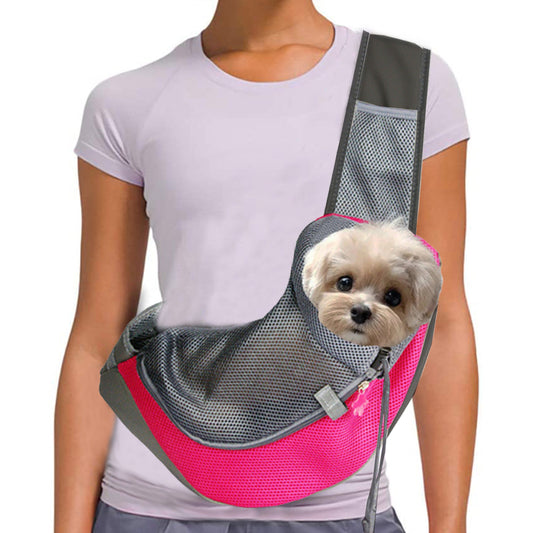 Pet Dog Sling Carrier Outdoor Adjustable Shoulder Bag Mesh Bag for Small Dogs Cats Puppies Rose Red M