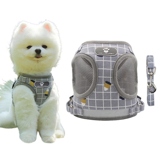 Printed Pet Dog Walking Jacket Cat Reflective Harness Puppy Lead Leash Vest Grey XL