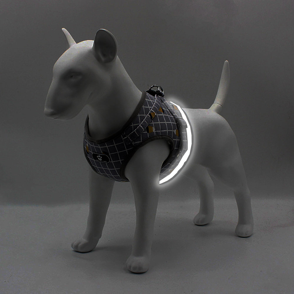 Printed Pet Dog Walking Jacket Cat Reflective Harness Puppy Lead Leash Vest Grey XS