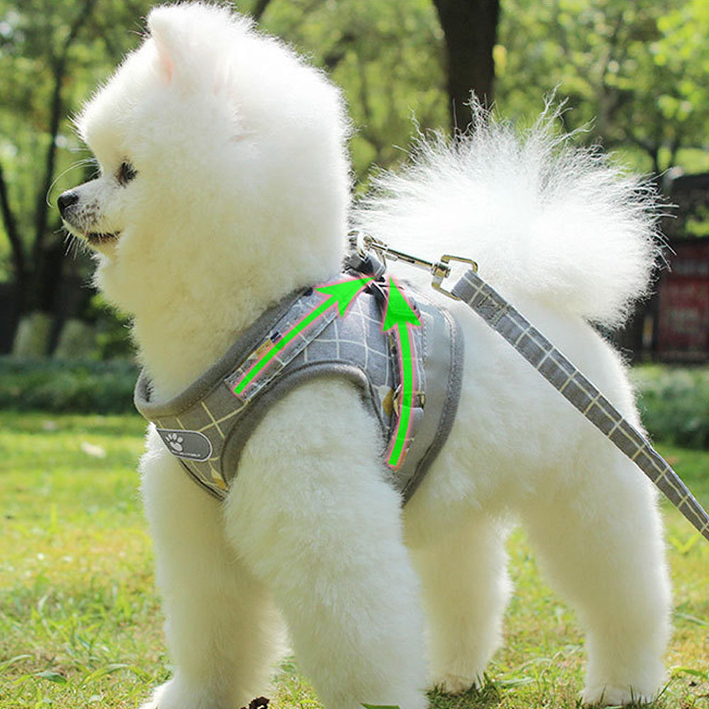 Printed Pet Dog Walking Jacket Cat Reflective Harness Puppy Lead Leash Vest Grey XS