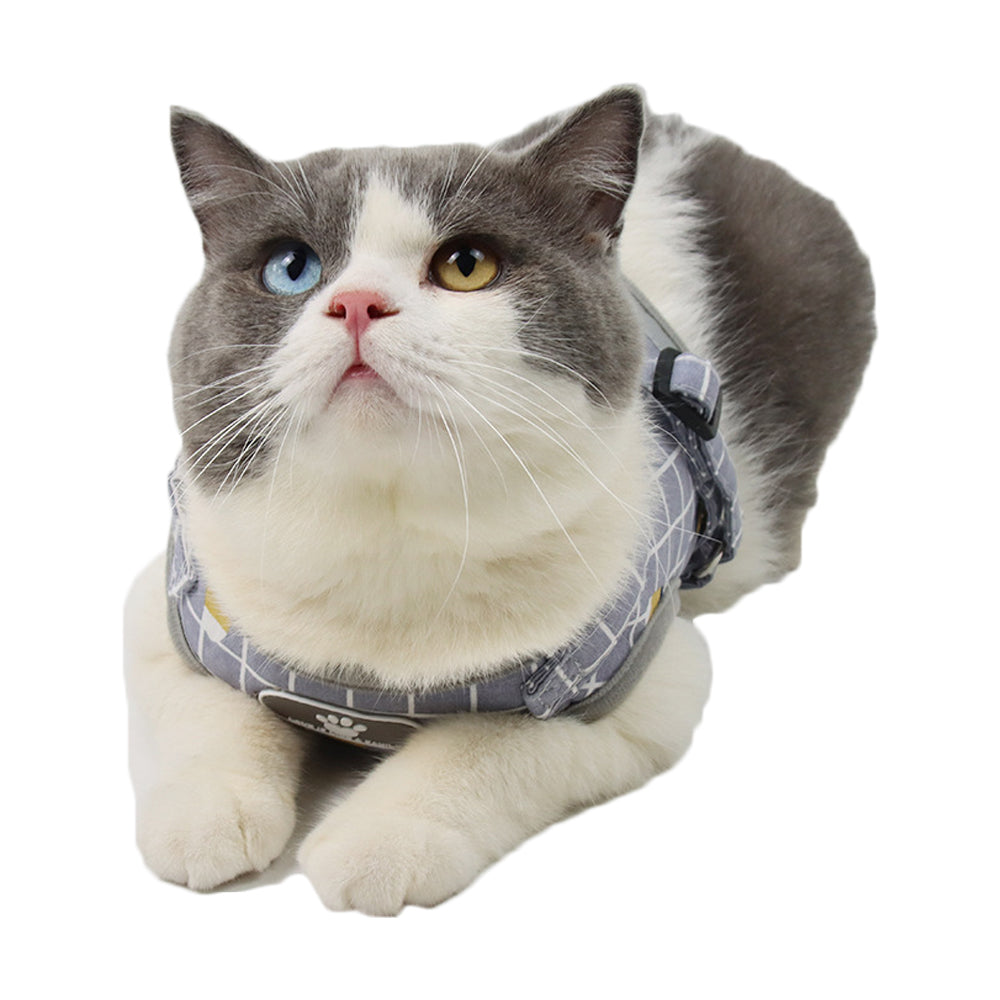 Printed Pet Dog Walking Jacket Cat Reflective Harness Puppy Lead Leash Vest Grey XS