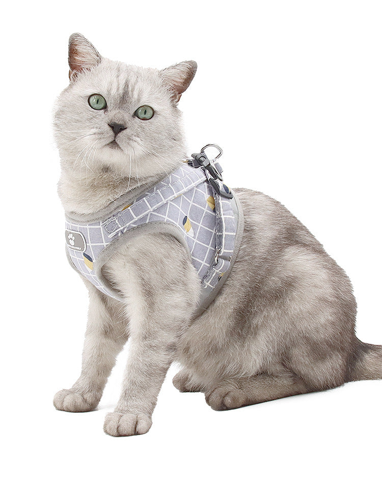 Printed Pet Dog Walking Jacket Cat Reflective Harness Puppy Lead Leash Vest Grey XS