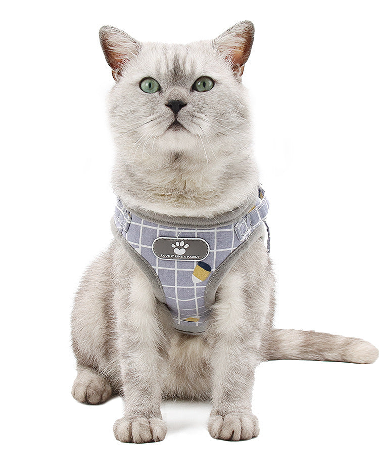 Printed Pet Dog Walking Jacket Cat Reflective Harness Puppy Lead Leash Vest Grey XS