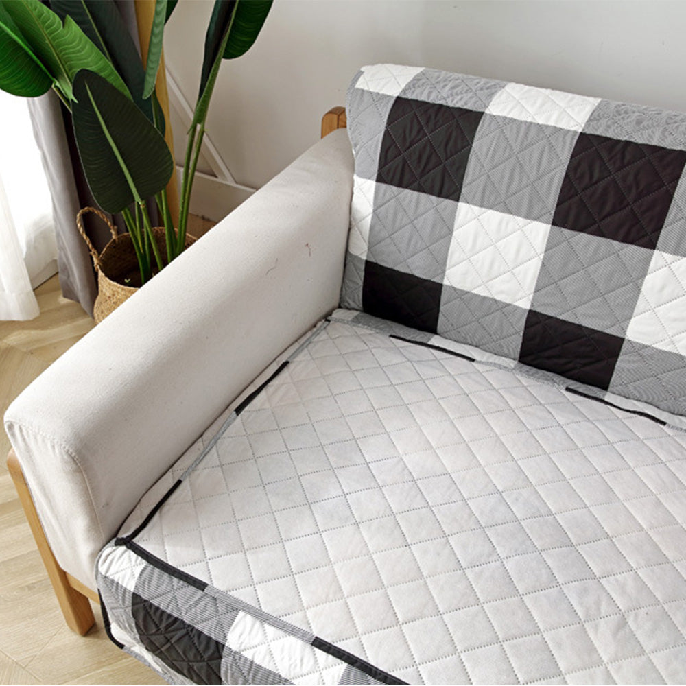 Classic Lattice Quilted Couch Sofa Cover Slipcover Living Room Home Decoration Black 1 Seater Sofa