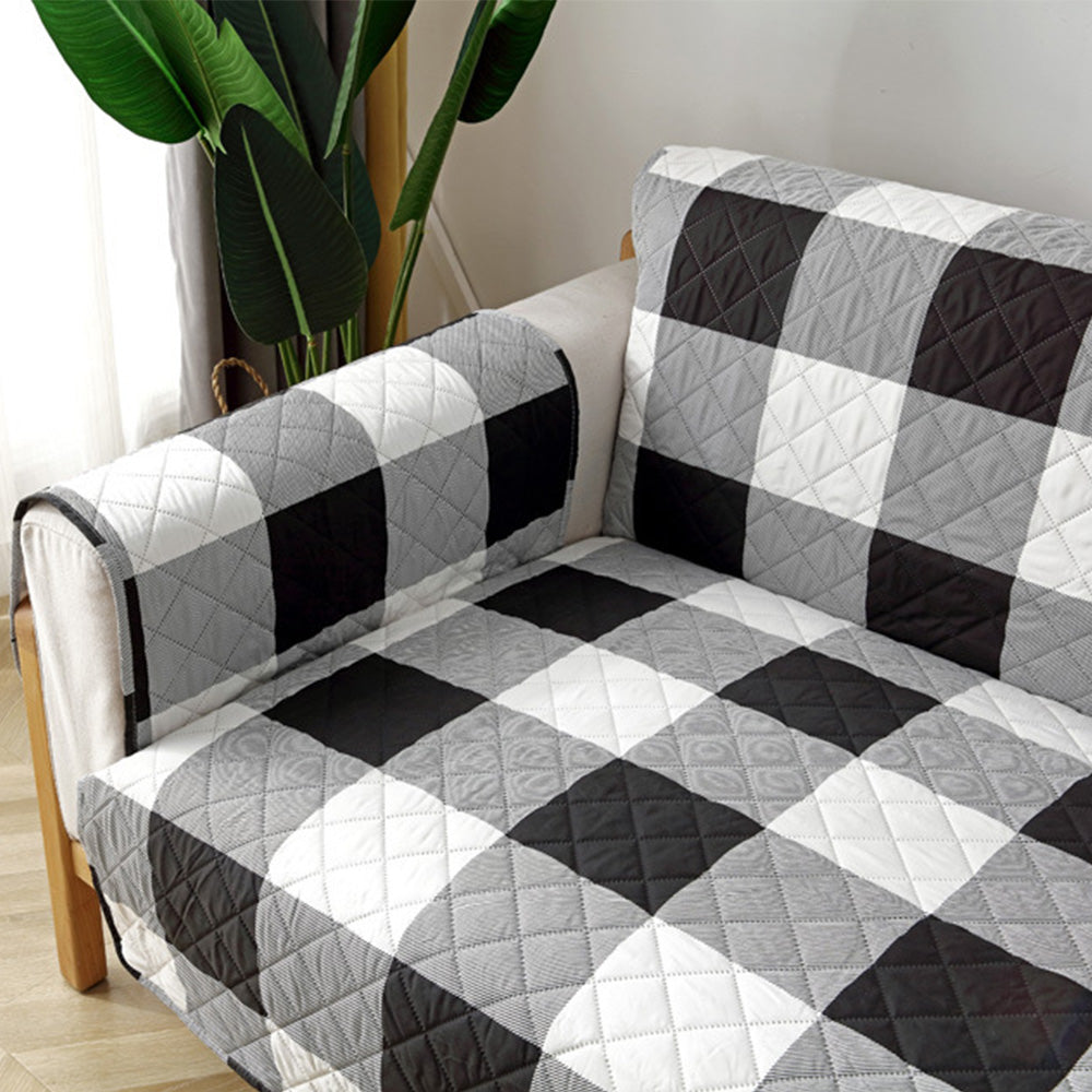 Classic Lattice Quilted Couch Sofa Cover Slipcover Living Room Home Decoration Black 3 Seater Sofa