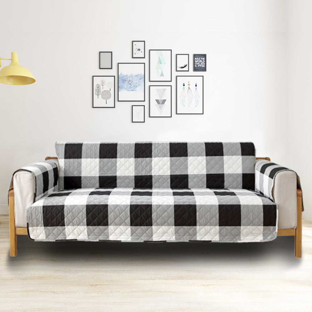 Classic Lattice Quilted Couch Sofa Cover Slipcover Living Room Home Decoration Black 2 Seater Sofa