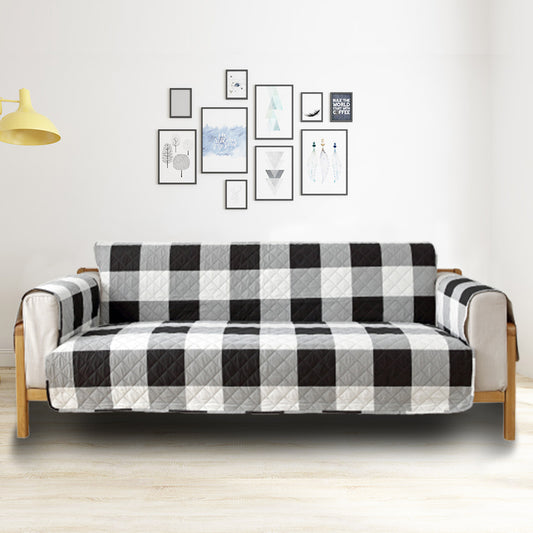 Classic Lattice Quilted Couch Sofa Cover Slipcover Living Room Home Decoration Black 3 Seater Sofa