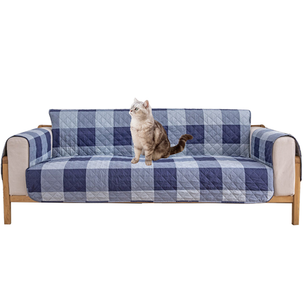 Classic Lattice Quilted Couch Sofa Cover Slipcover Living Room Home Decoration Blue 3 Seater Sofa